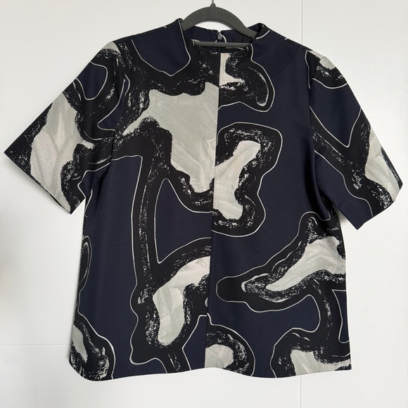 COS Tops - Cos short-sleeve midnight blue cotton shirt with black and gray detail